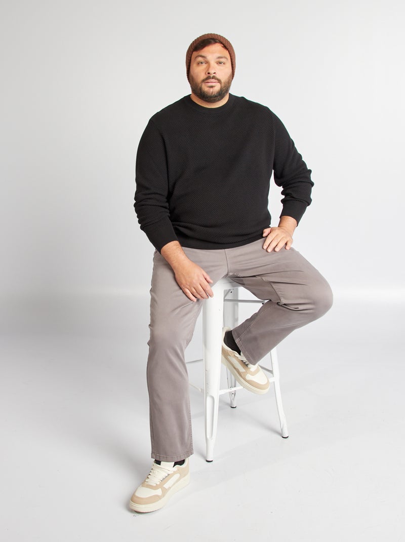 Pull en maille à col rond noir - Kiabi