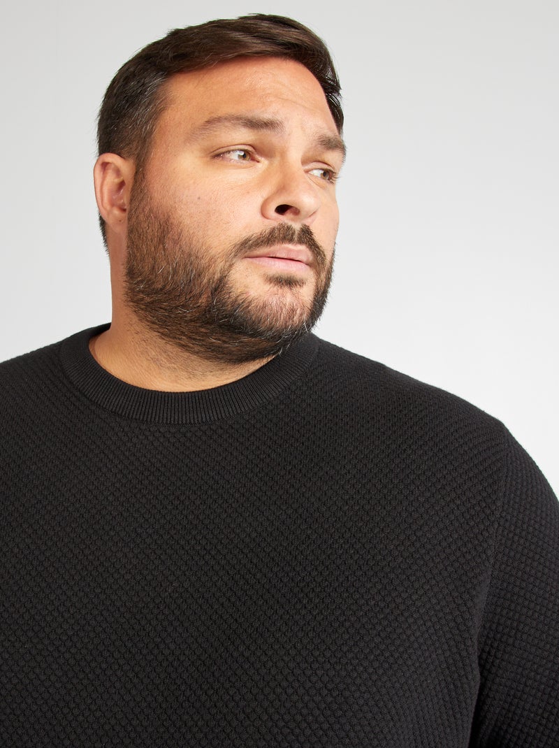 Pull en maille à col rond noir - Kiabi