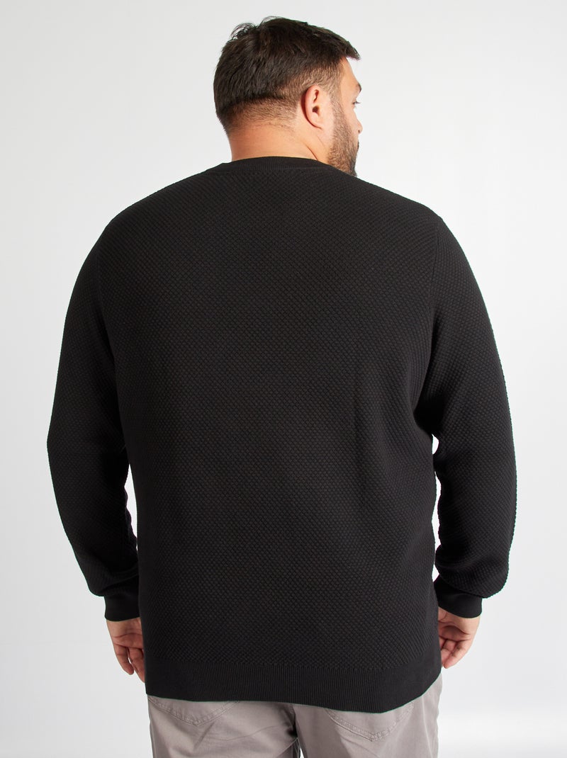 Pull en maille à col rond noir - Kiabi