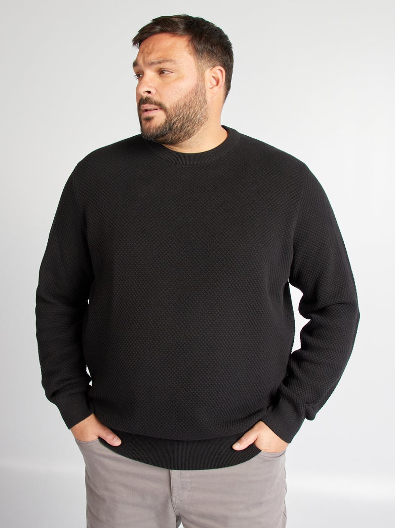 Pull en maille à col rond noir - Kiabi