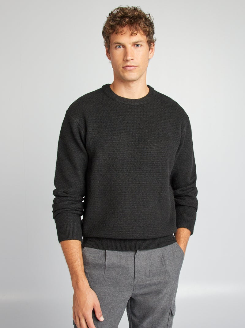 Pull en maille à col rond noir - Kiabi