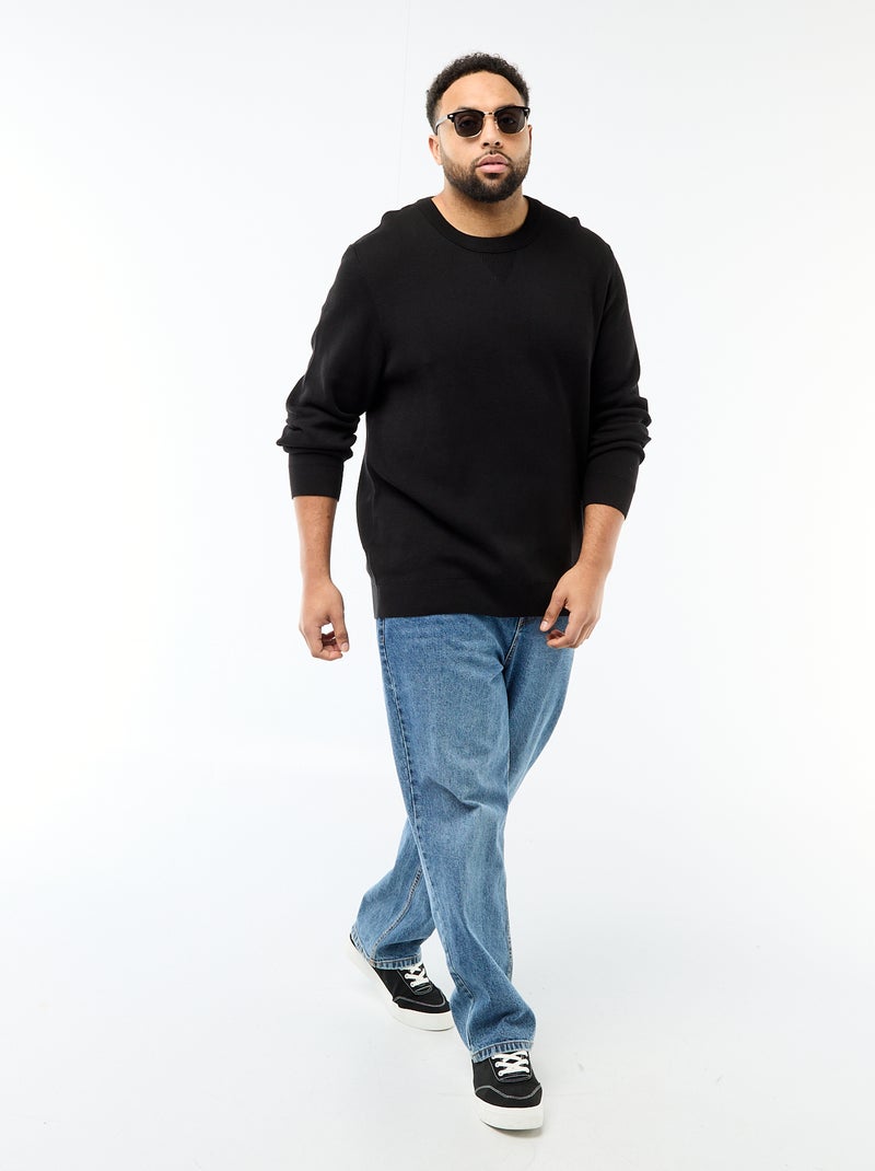 Pull en maille à col rond Noir - Kiabi