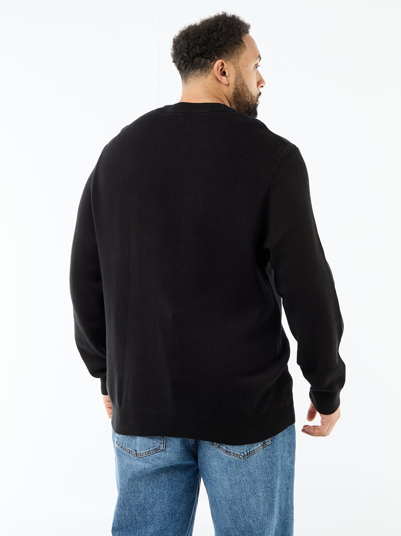 Pull en maille à col rond Noir - Kiabi