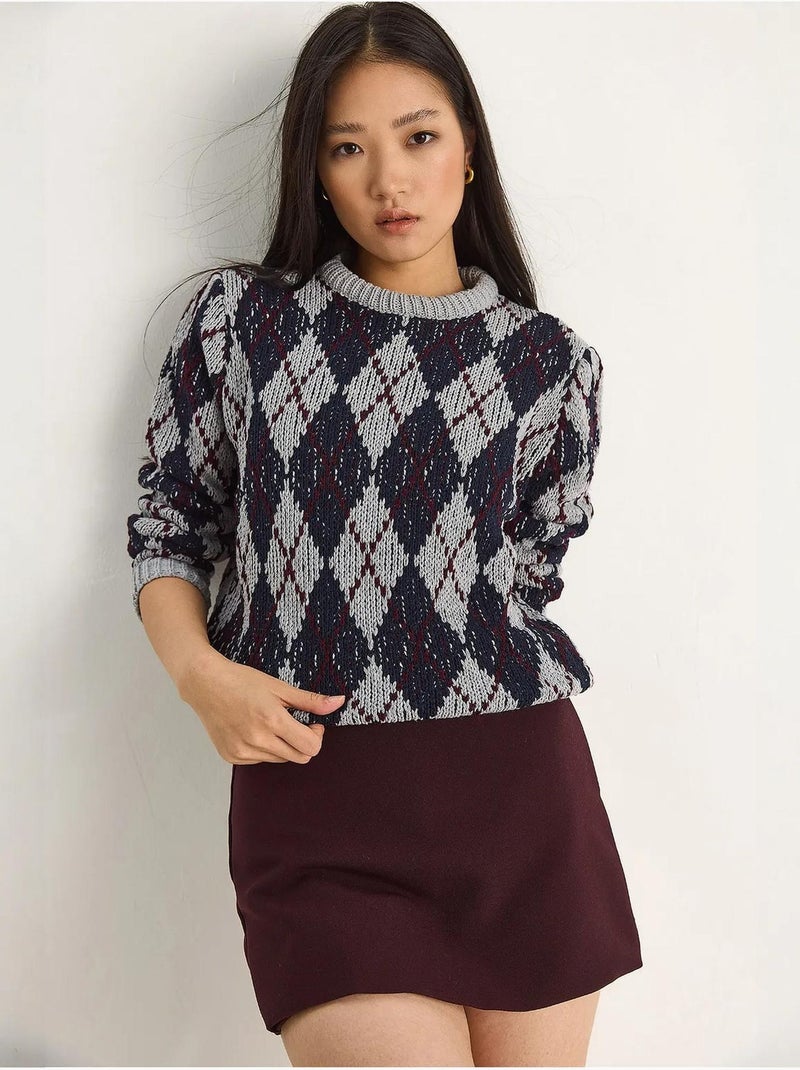 Pull en maille à col rond pour femme , motif losanges lucci Gris - Kiabi
