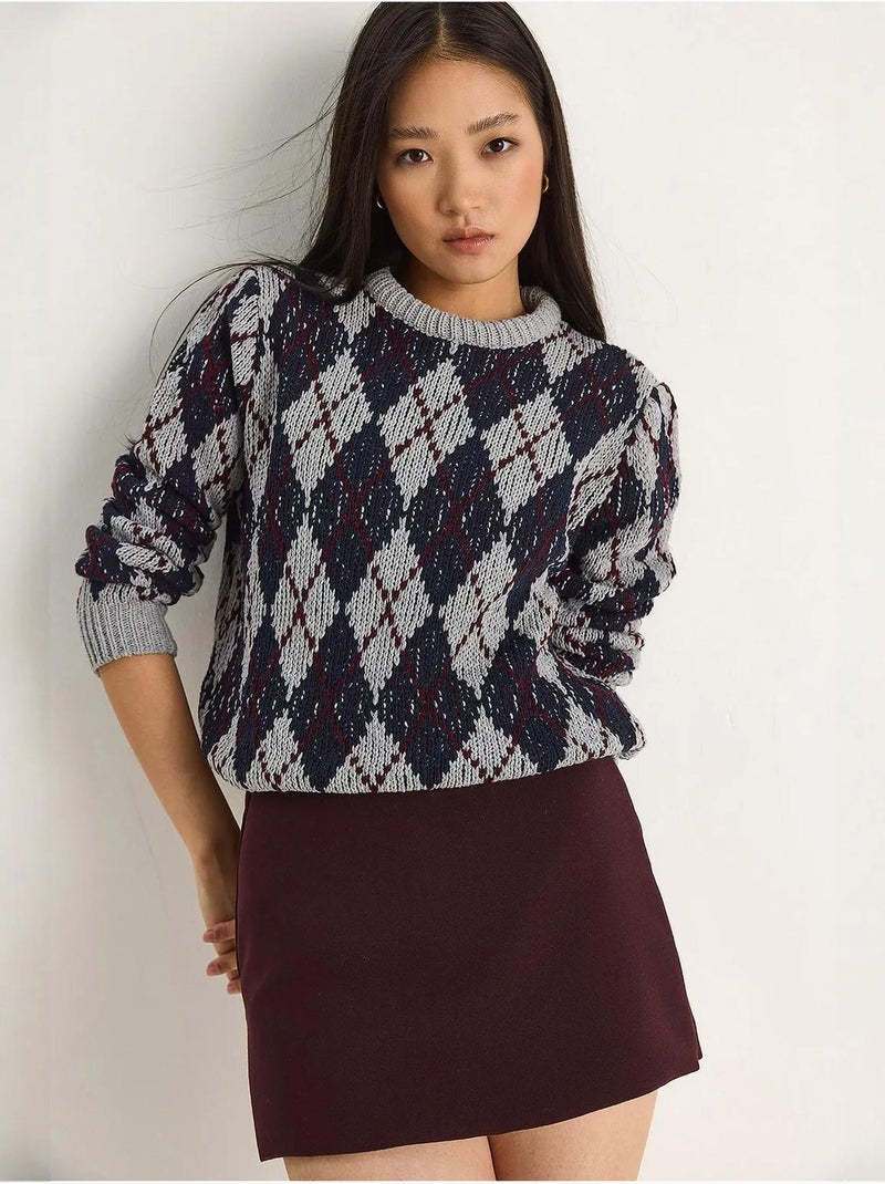 Pull en maille à col rond pour femme , motif losanges lucci Gris - Kiabi