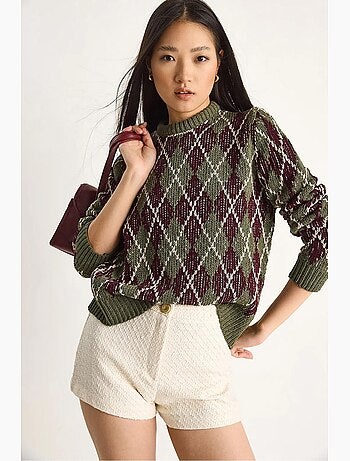 Pull en maille à col rond pour femme , motif losanges lucci