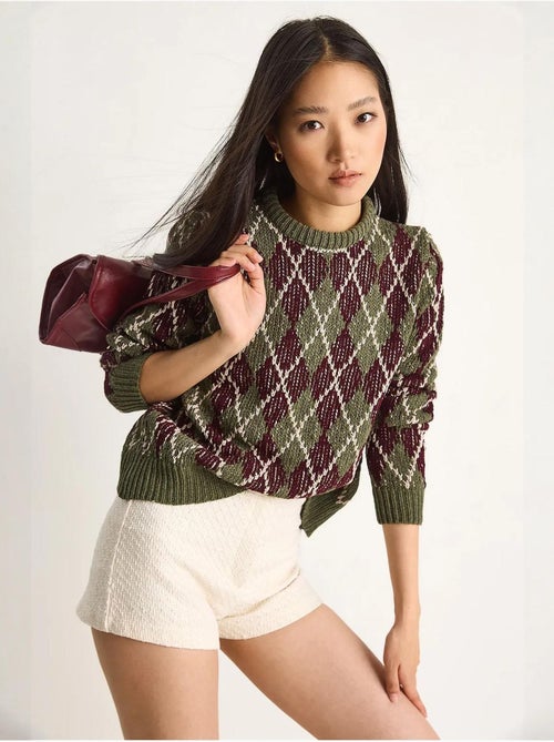 Pull en maille à col rond pour femme , motif losanges lucci - Kiabi