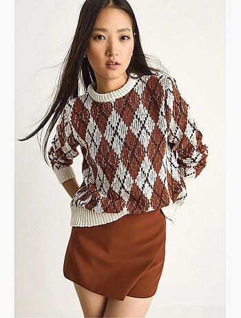 Pull en maille à col rond pour femme , motif losanges lucci