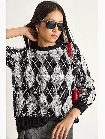 Pull en maille à col rond pour femme , motif losanges lucci