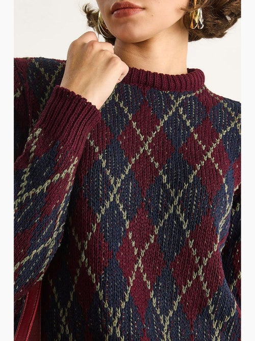 Pull en maille à col rond pour femme , motif losanges lucci - Kiabi Pull en maille à col rond pour femme , motif losanges lucci - Kiabi