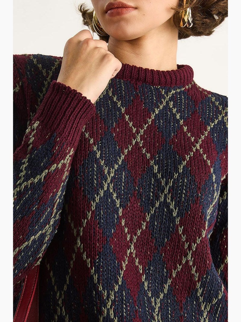 Pull en maille à col rond pour femme , motif losanges lucci Rouge grenat - Kiabi