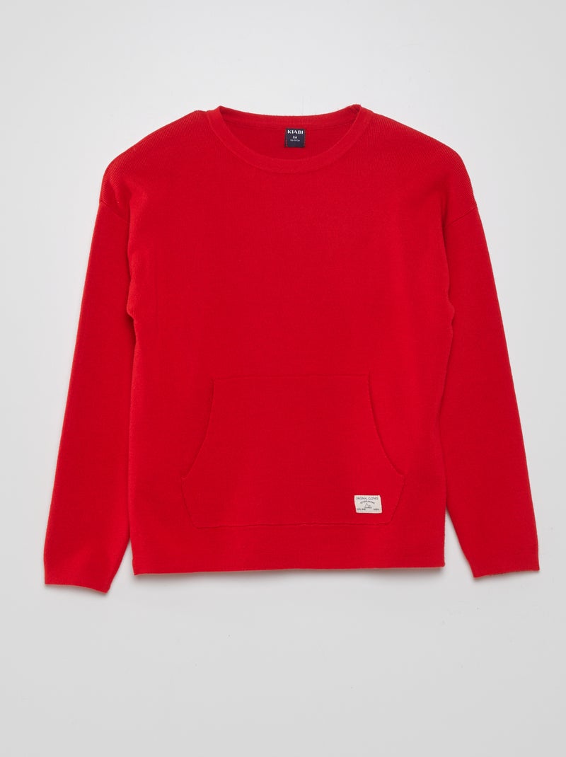 Pull en maille à col rond rouge - Kiabi