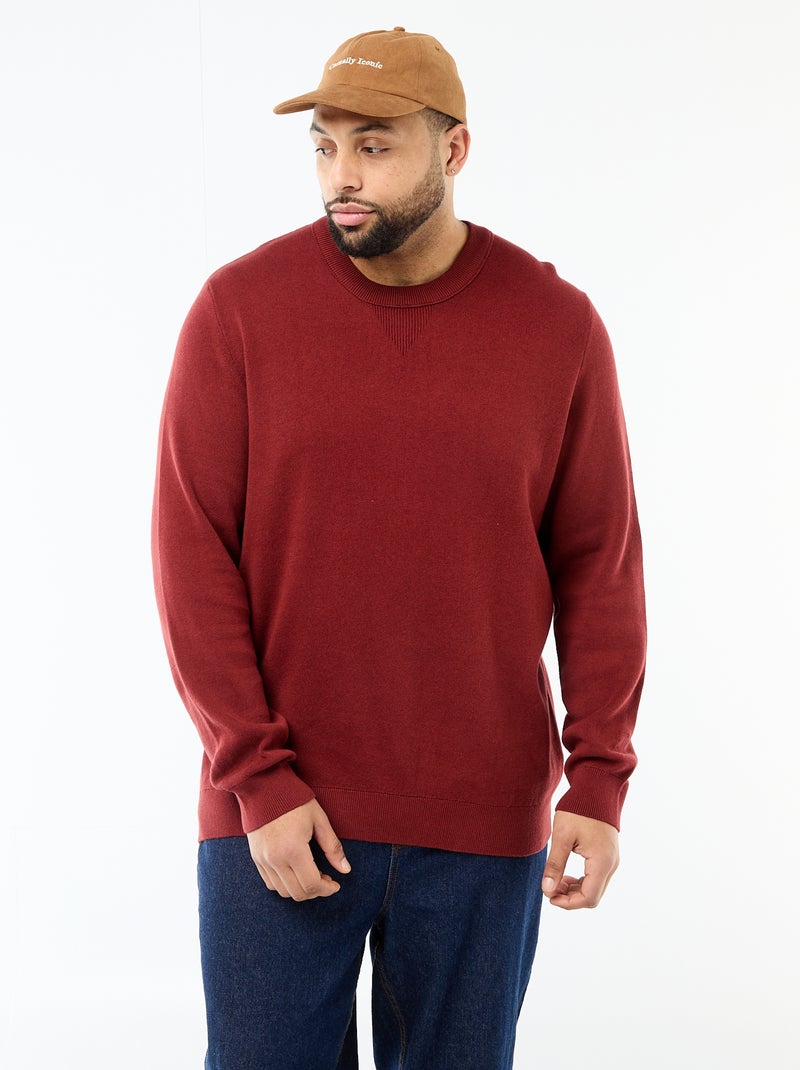 Pull en maille à col rond Rouge - Kiabi