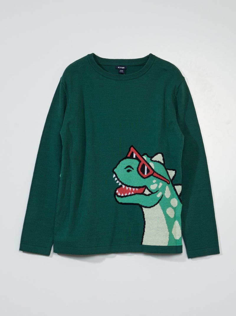 Pull en maille à col rond Vert - Kiabi
