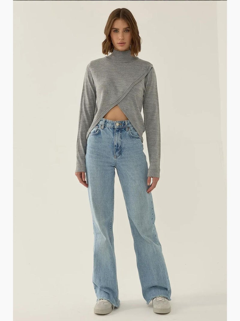 Pull en maille à col roulé asymétrique hiccup Gris - Kiabi