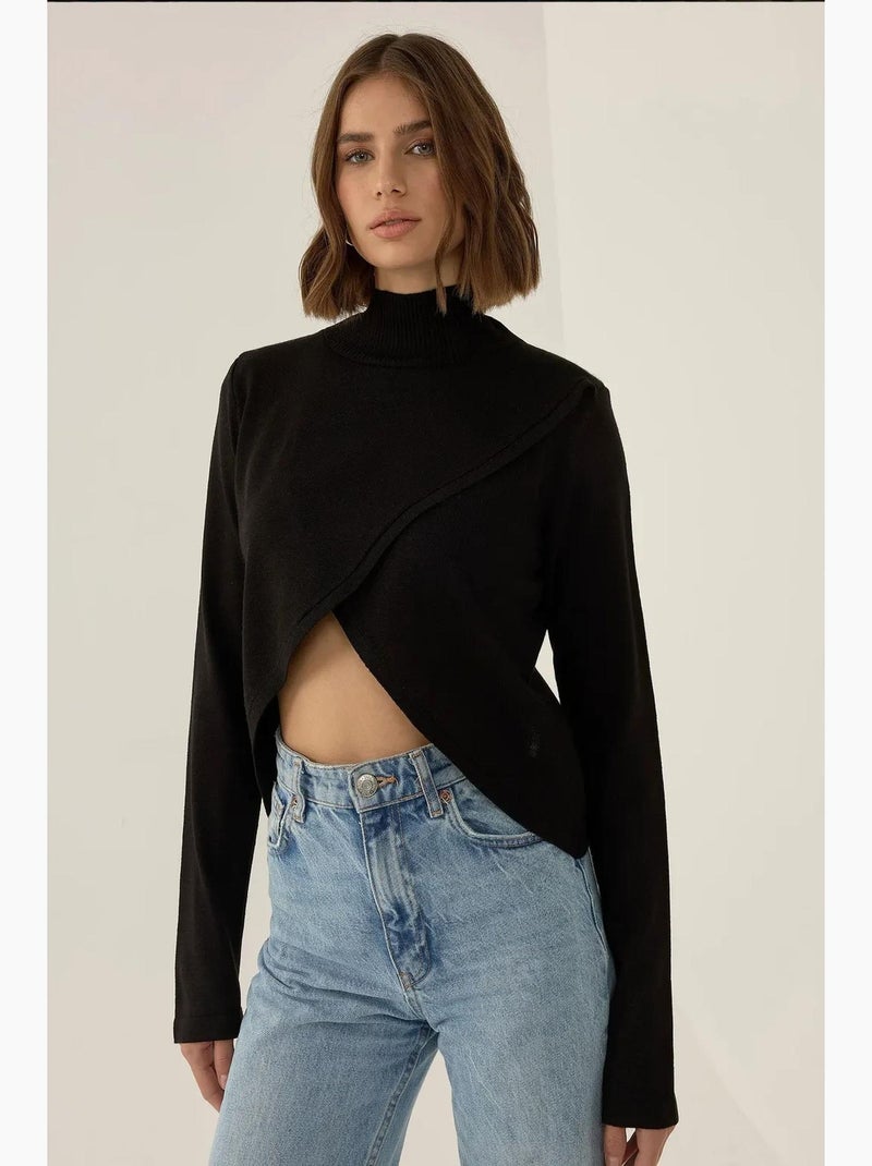 Pull en maille à col roulé asymétrique hiccup Noir - Kiabi