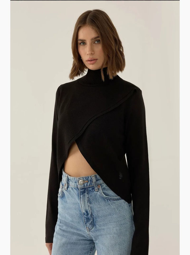 Pull en maille à col roulé asymétrique hiccup Noir - Kiabi