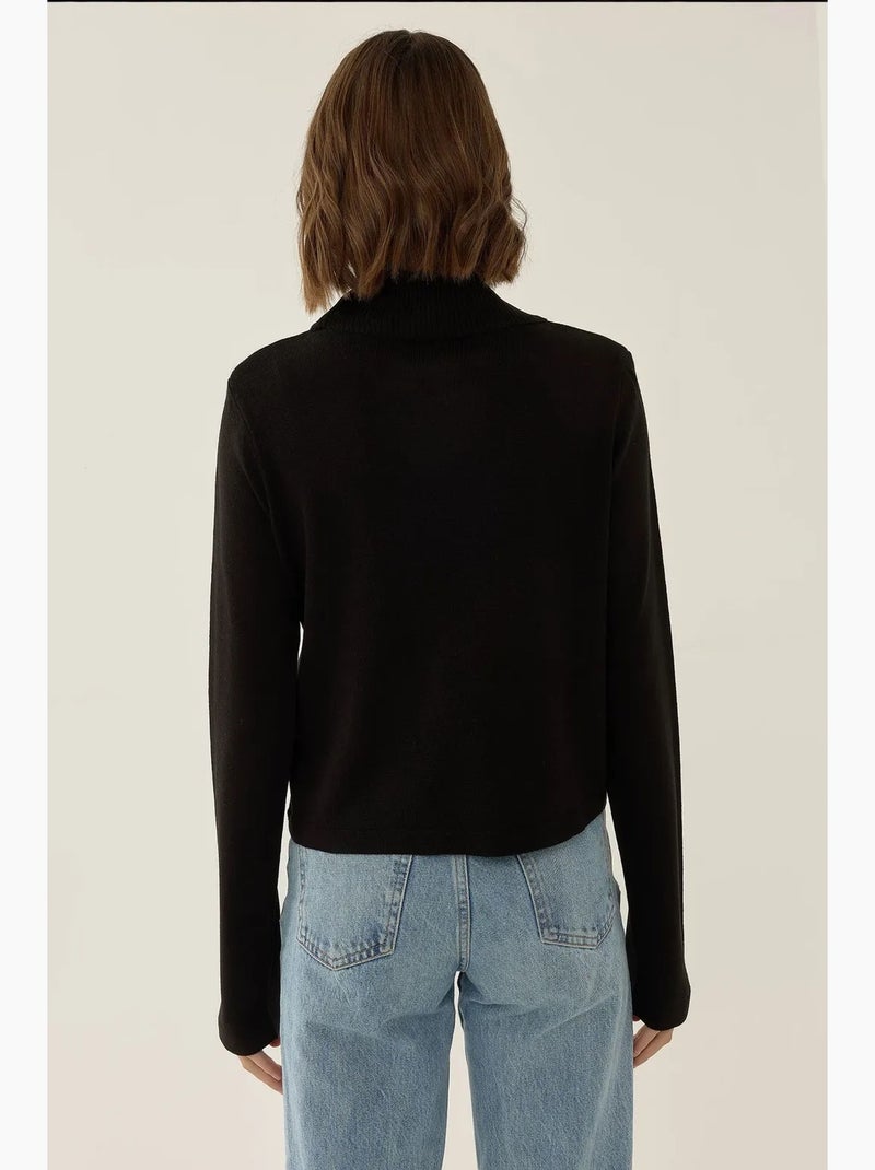 Pull en maille à col roulé asymétrique hiccup Noir - Kiabi