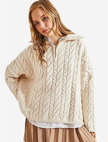 Pull en maille à col roulé et fermeture éclair à motifs bianco lucci