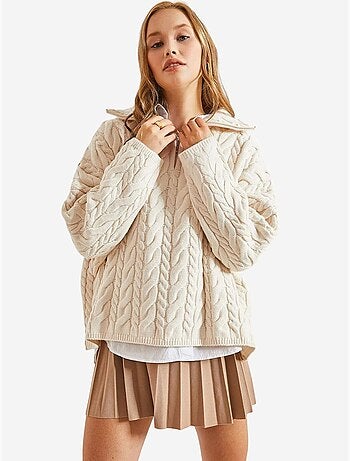 Pull en maille à col roulé et fermeture éclair à motifs bianco lucci