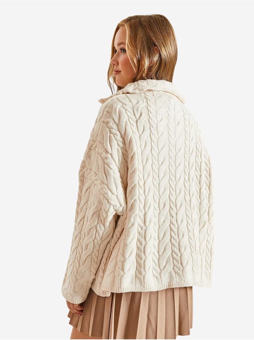 Pull en maille à col roulé et fermeture éclair à motifs bianco lucci - Kiabi Pull en maille à col roulé et fermeture éclair à motifs bianco lucci - Kiabi