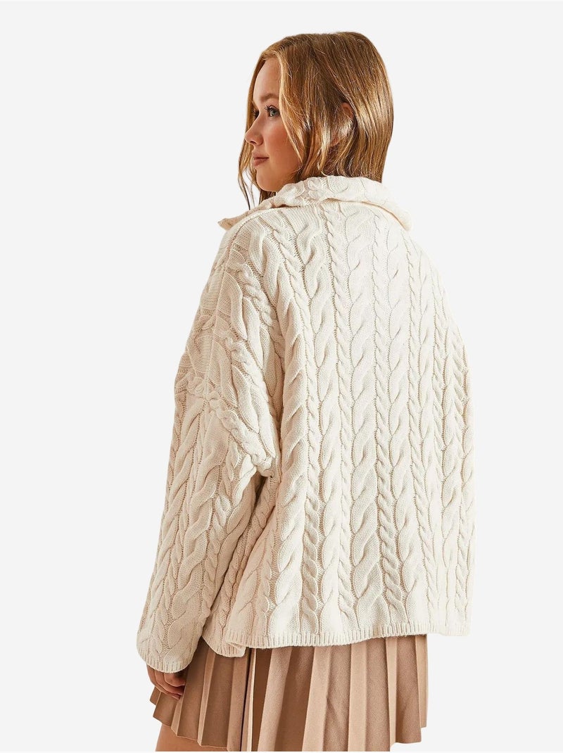 Pull en maille à col roulé et fermeture éclair à motifs bianco lucci Beige argile - Kiabi