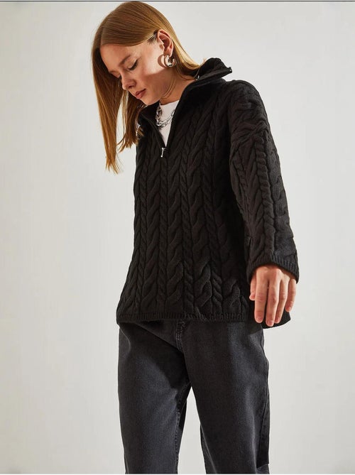Pull en maille à col roulé et fermeture éclair à motifs bianco lucci - Kiabi Pull en maille à col roulé et fermeture éclair à motifs bianco lucci - Kiabi