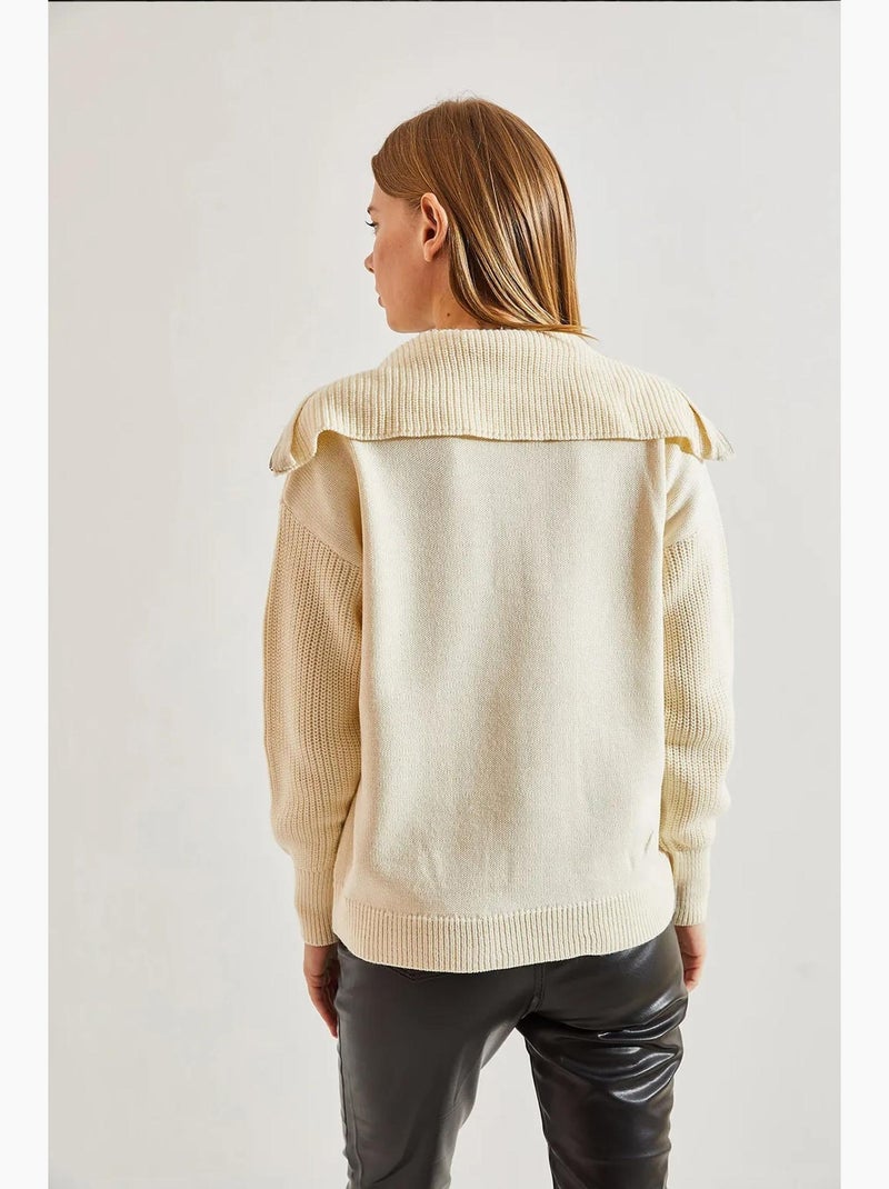 Pull en maille à col roulé et fermeture éclair lucci Blanc cassé - Kiabi