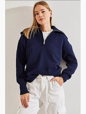 Pull en maille à col roulé et fermeture éclair lucci