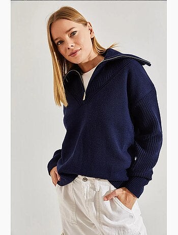 Pull en maille à col roulé et fermeture éclair lucci