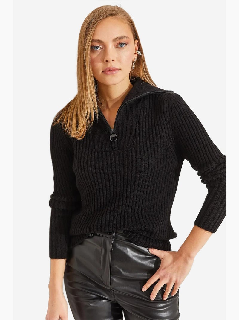 Pull en maille à col roulé et fermeture éclair lucci Noir - Kiabi
