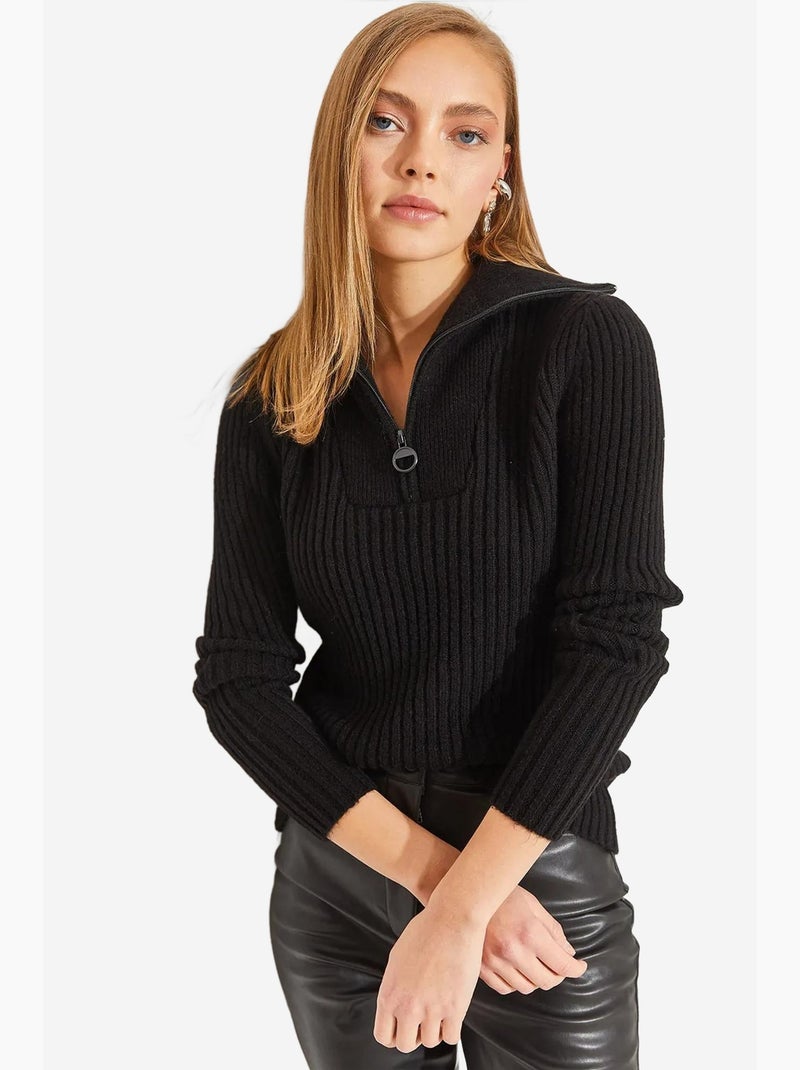 Pull en maille à col roulé et fermeture éclair lucci Noir - Kiabi