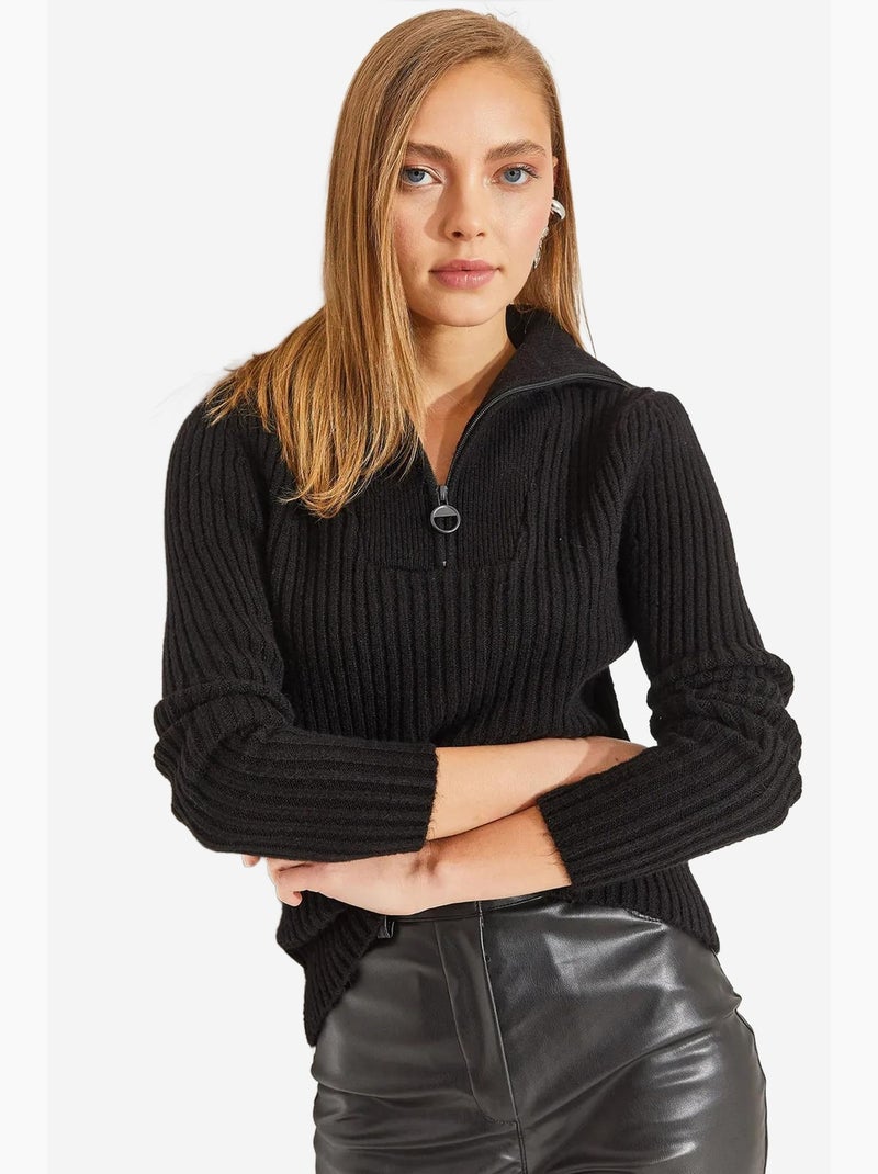 Pull en maille à col roulé et fermeture éclair lucci Noir - Kiabi