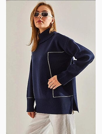Pull en maille à col roulé et motifs géométriques lucci