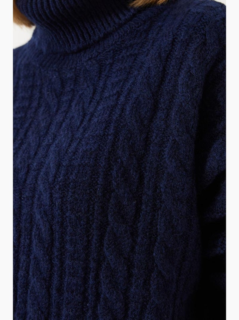 Pull en maille à col roulé et motifs lucci Bleu marine - Kiabi
