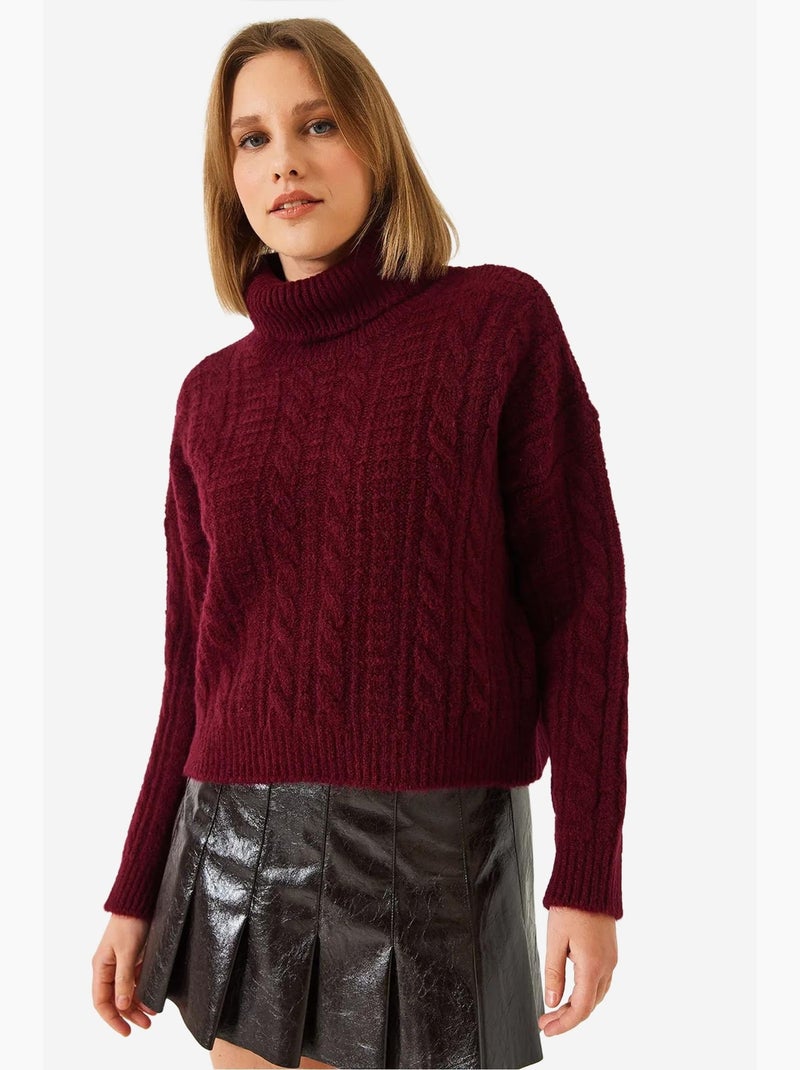 Pull en maille à col roulé et motifs lucci Rouge bordeaux - Kiabi