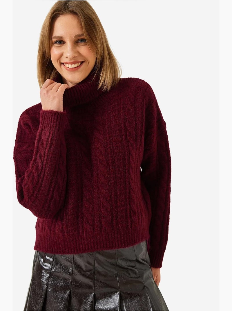Pull en maille à col roulé et motifs lucci Rouge bordeaux - Kiabi