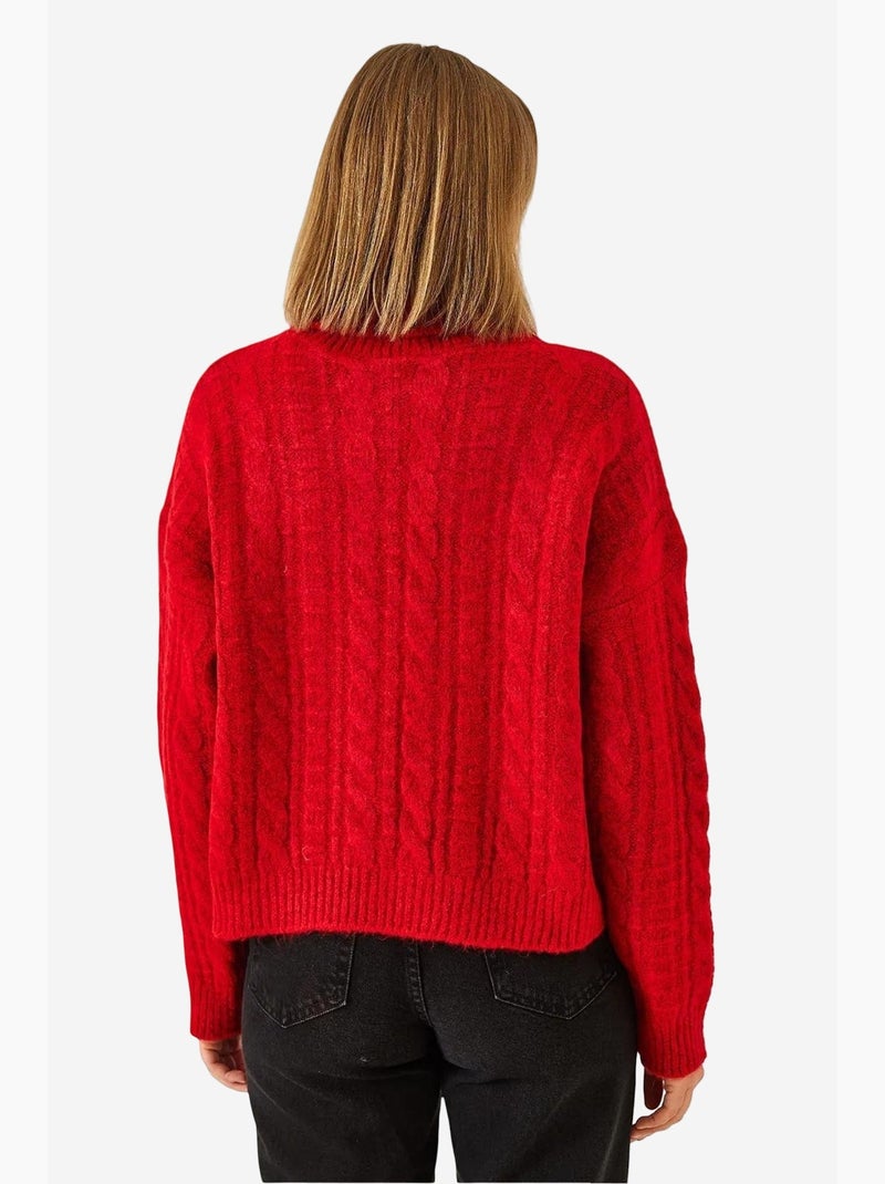 Pull en maille à col roulé et motifs lucci Rouge - Kiabi