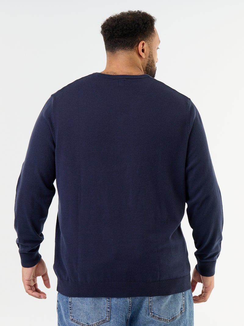 Pull en maille à col V Bleu - Kiabi