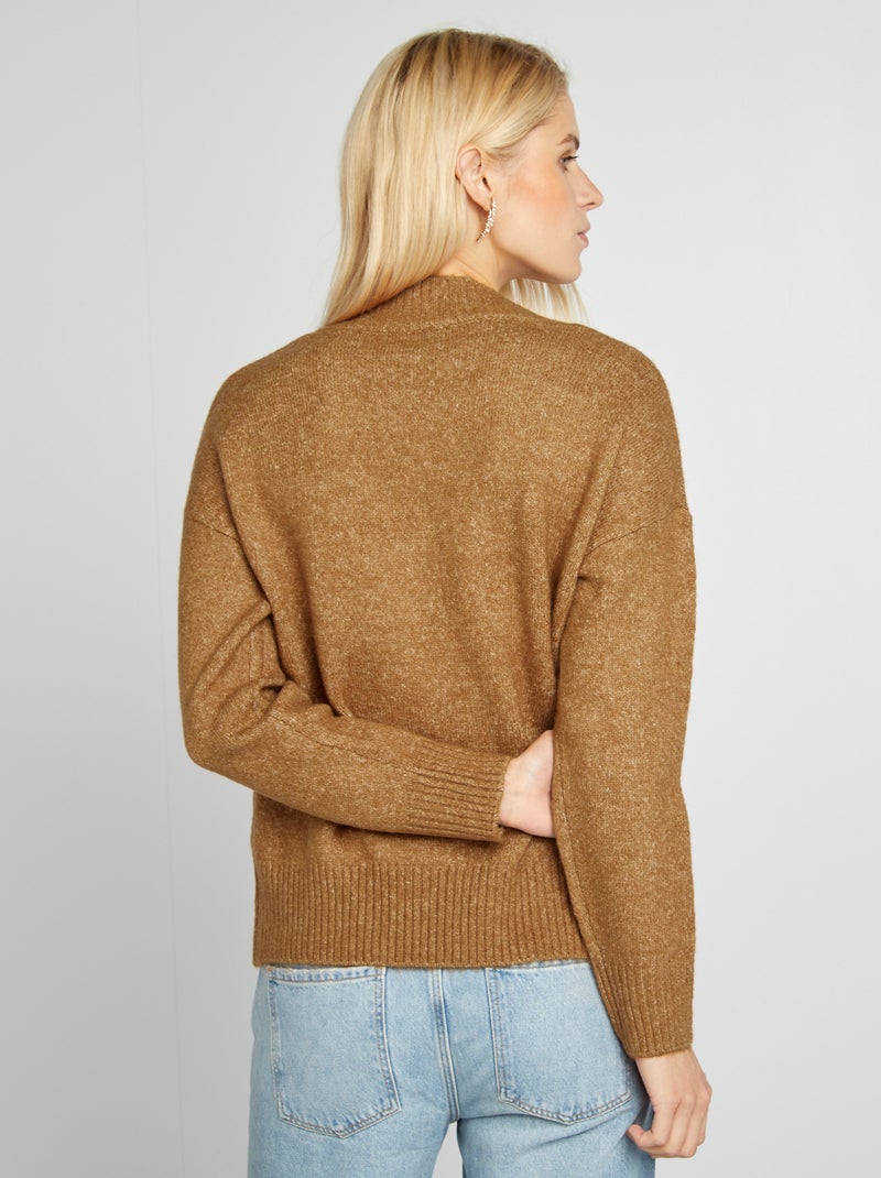 Pull en maille à col V Marron - Kiabi