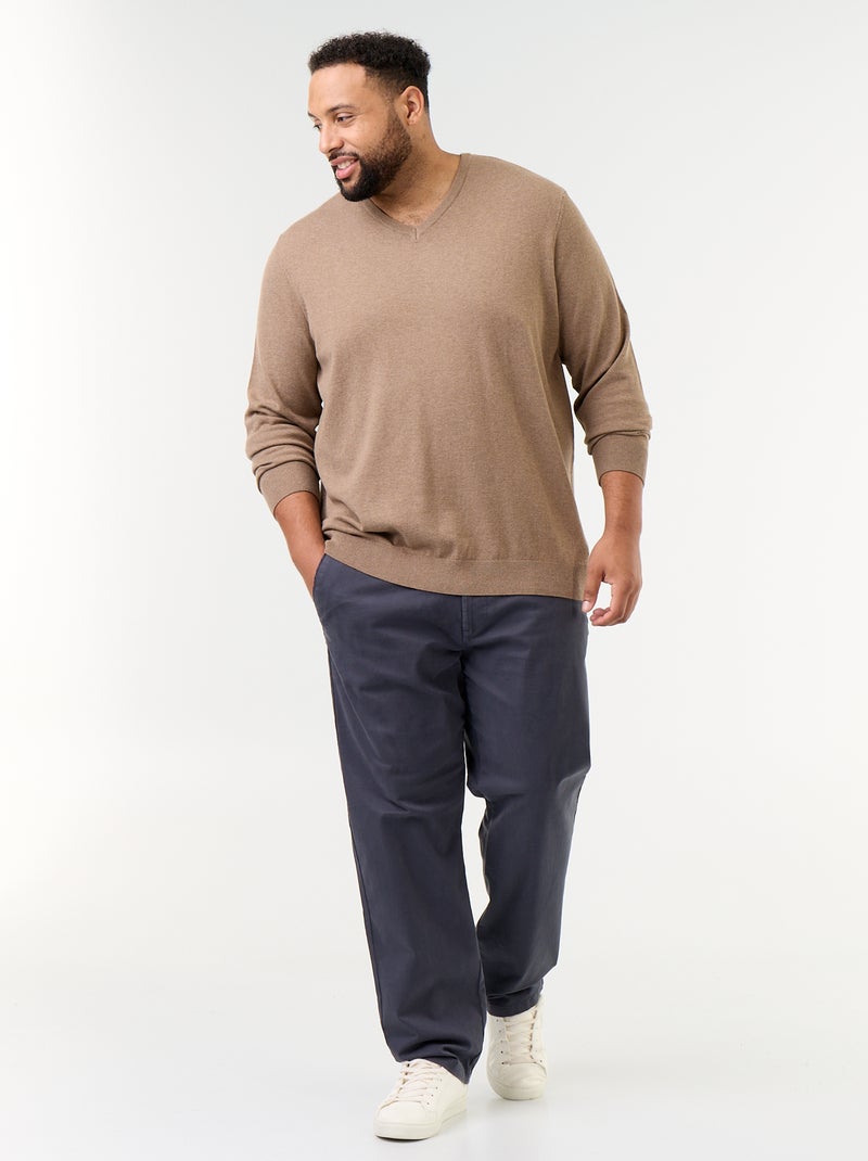 Pull en maille à col V Marron - Kiabi