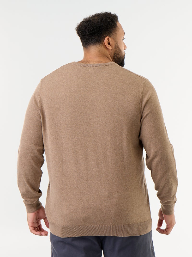 Pull en maille à col V Marron - Kiabi