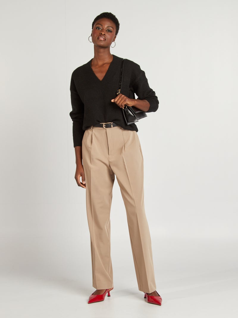 Pull en maille à col V Noir - Kiabi