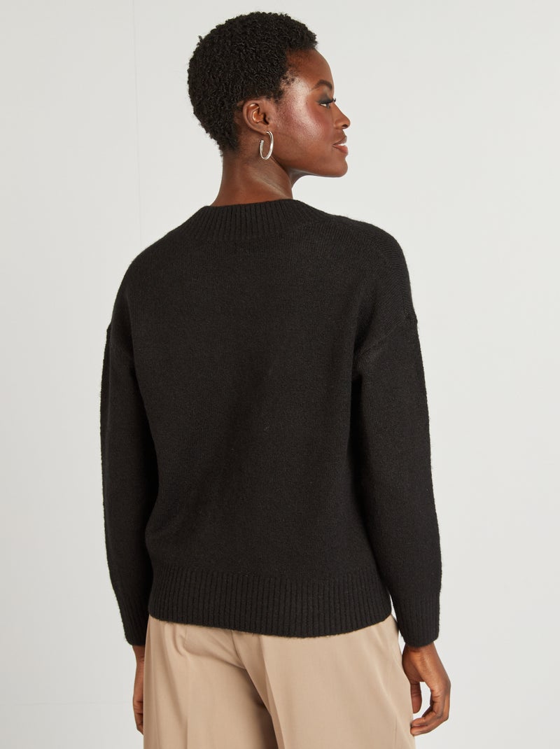 Pull en maille à col V Noir - Kiabi