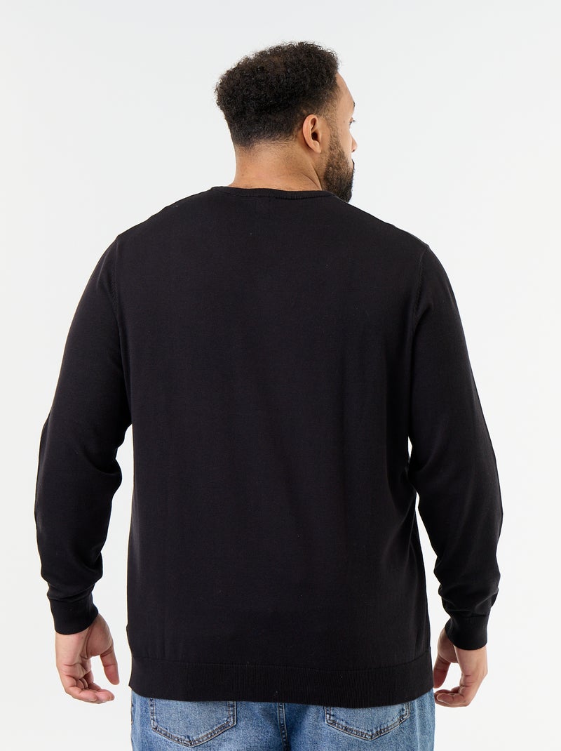 Pull en maille à col V Noir - Kiabi