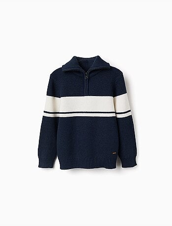 Pull en maille à col zippé à rayures