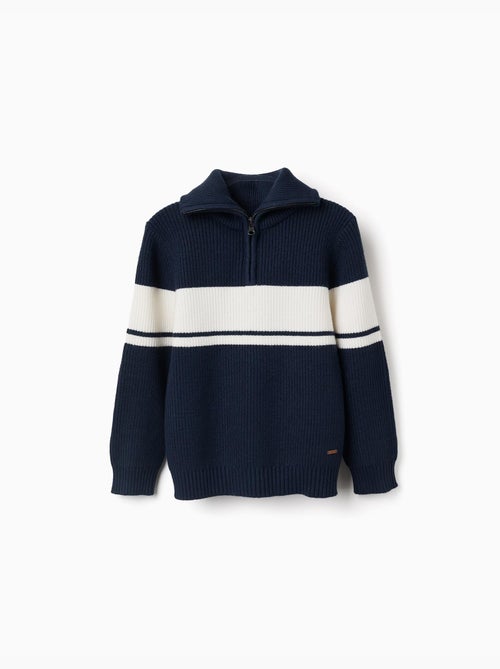 Pull en maille à col zippé à rayures - Kiabi Pull en maille à col zippé à rayures - Kiabi