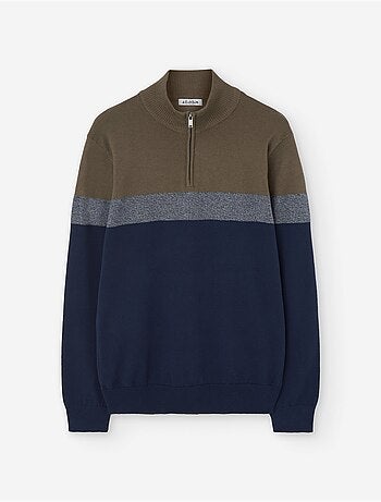 Pull en maille à col zippé avec bloc de couleurs