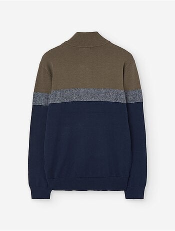 Pull en maille à col zippé avec bloc de couleurs
