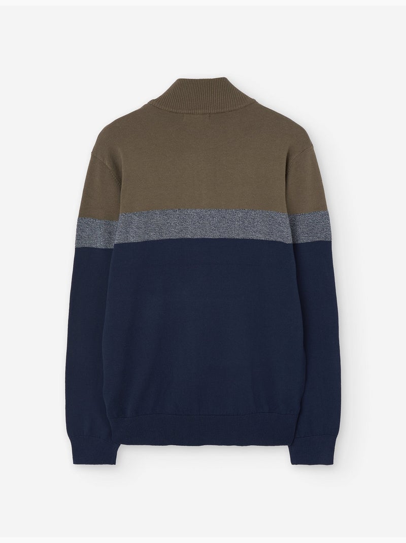 Pull en maille à col zippé avec bloc de couleurs Bleu clair - Kiabi